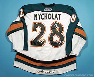2009-2010 game worn Lawrence Nycholat Manitoba Moose jersey