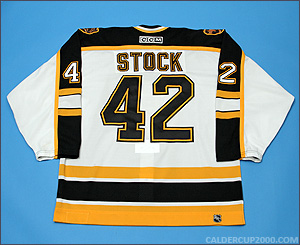 2002-2003 game worn P.J. Stock Boston Bruins jersey