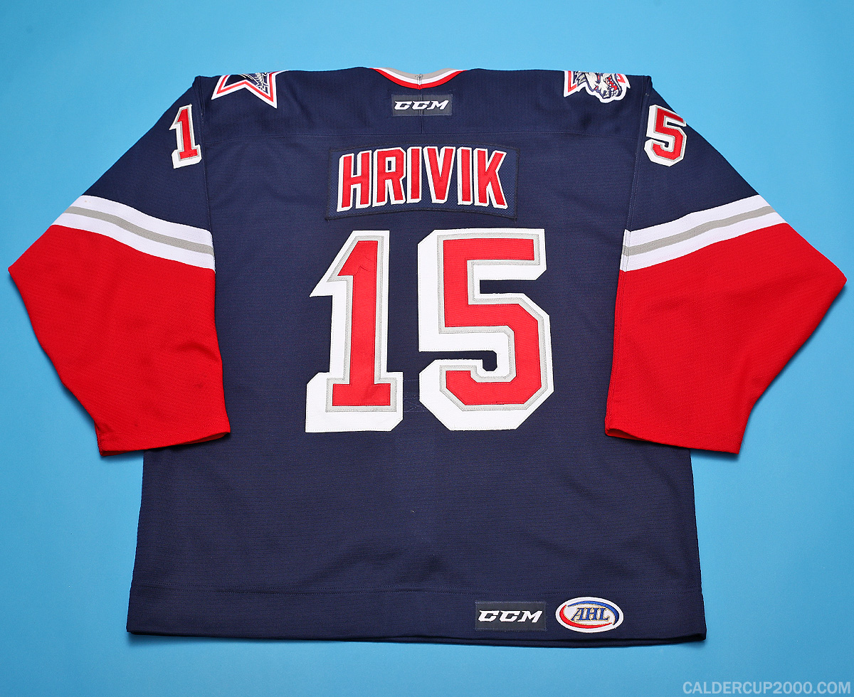 2015-2016 game worn Marek Hrivik Hartford Wolf Pack jersey