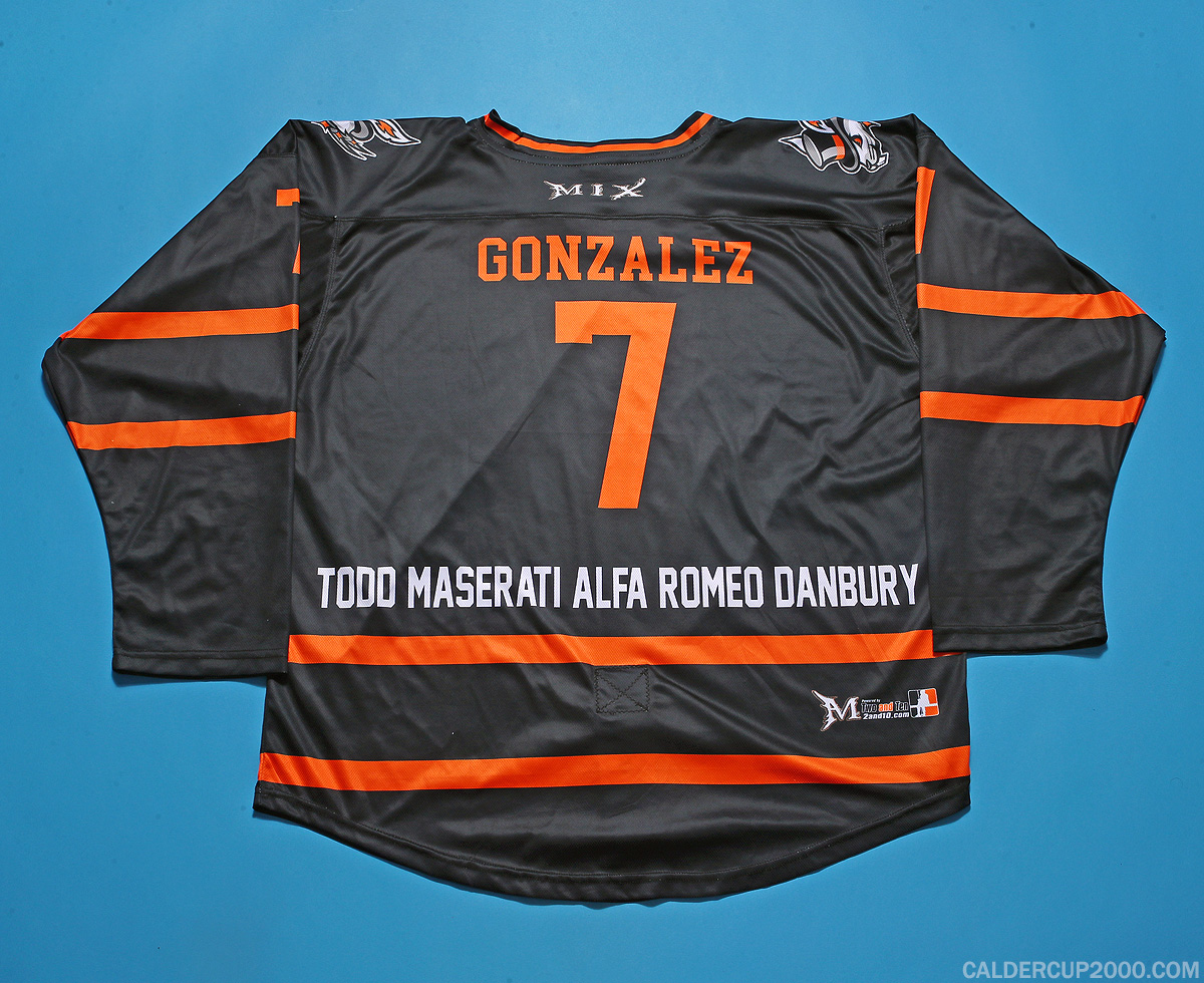 2022-2023 game worn Kyle Gonzalez Danbury Hat Tricks jersey