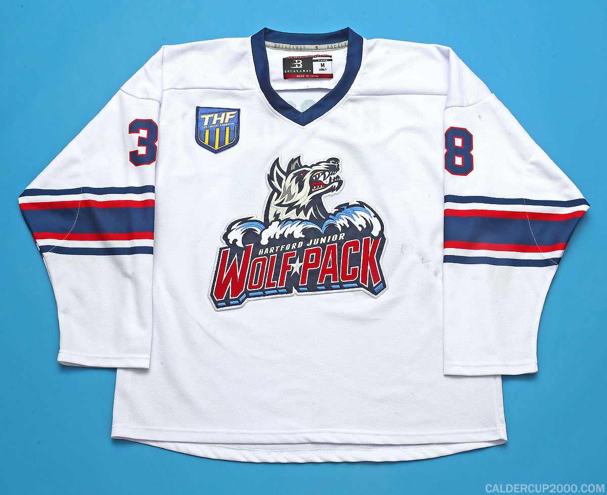 2023-2024 game worn Henrik Rutsch Hartford Jr. Wolf Pack jersey